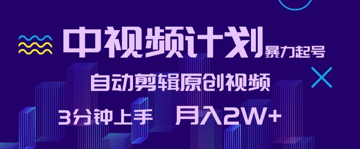 中视频计划暴力起号，自动剪辑原创视频，3分钟上手，月入2W+-喃哩哩