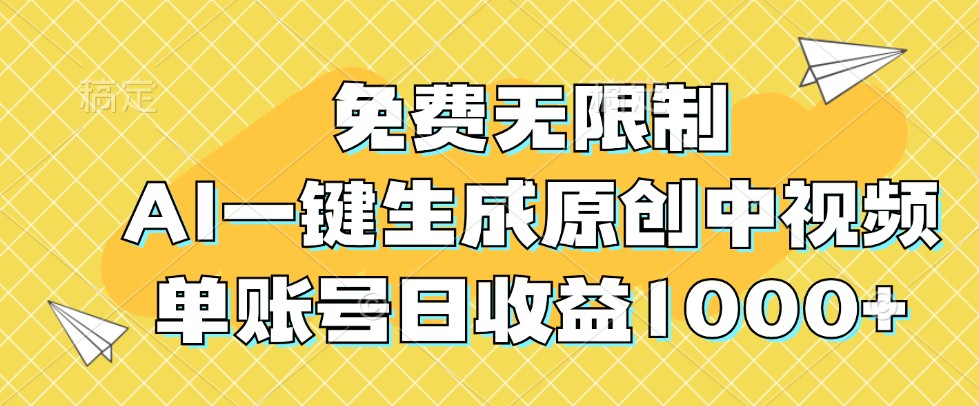 免费无限制，AI一键生成原创中视频，单账号日收益1000+-喃哩哩