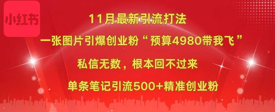 小红书11月最新图片打法，一张图片引爆创业粉“预算4980带我飞”，私信无数，根本回不过来，单条笔记引流500+精准创业粉-喃哩哩