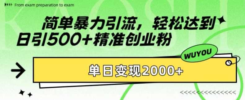 简单暴力引流轻松达到日引500+精准创业粉，单日变现2k【揭秘】-喃哩哩