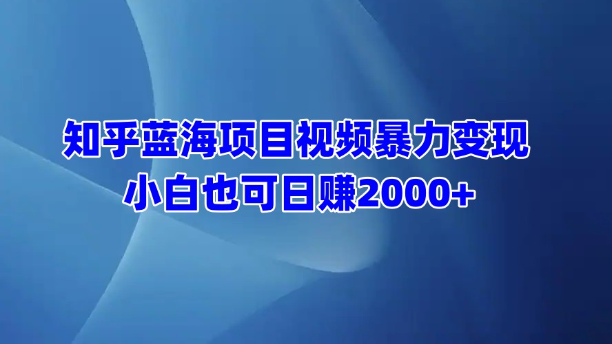 知乎蓝海项目视频暴力变现  小白也可日赚2000+-喃哩哩