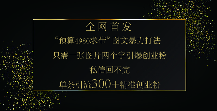 小红书，“预算 4980 带我飞” 的神奇图片引流法，堪称涨粉核武器！只需一张图，就能单条笔记凭借此方法，轻松引流 300 + 精准创业粉！-喃哩哩